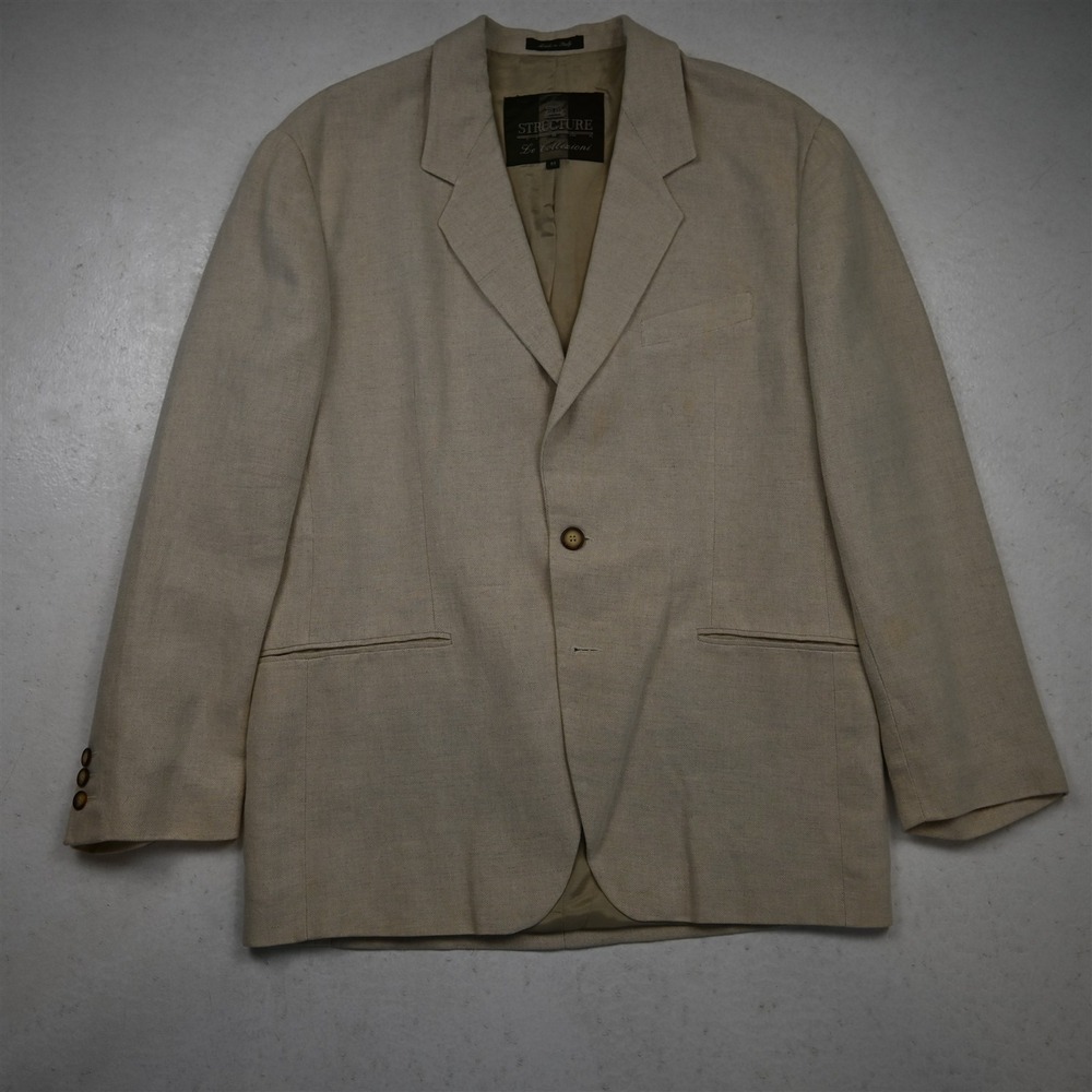 Vtg Y2K 2000s Italy Structure Medium 40R Herringbone Linen Blazer Jacket Sport